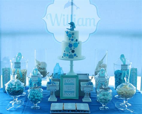 Blue Dolphin theme dessert table by Mon Tresor, Cake by Couture Cupcakes & Cookies | Blue candy ...