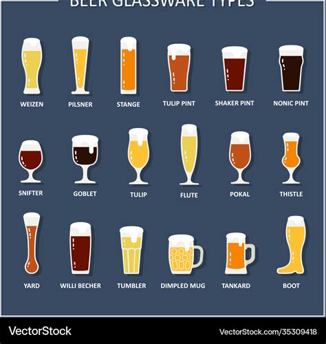 Beer glassware types glasses and mugs Royalty Free Vector