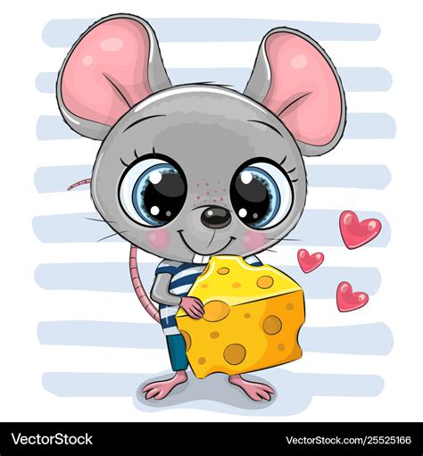 Cute cartoon mouse with cheese Royalty Free Vector Image