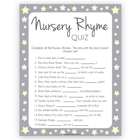 Nursery Rhyme Baby Shower Games : Nursery Rhyme Trivia Baby Shower Game ...