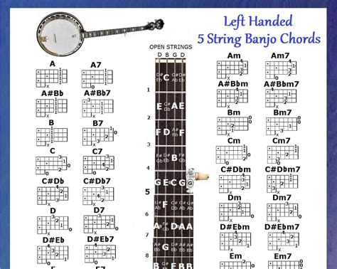 Left Handed 5 String BANJO CHORDS Laminated Chart | Etsy