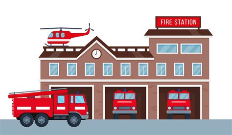 Fire station building with fire engine vehicle. 6204277 Vector Art at Vecteezy