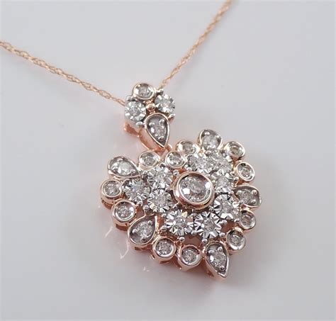 RESERVED Rose Gold Diamond Heart Pendant Cluster Necklace Slide 18 ...