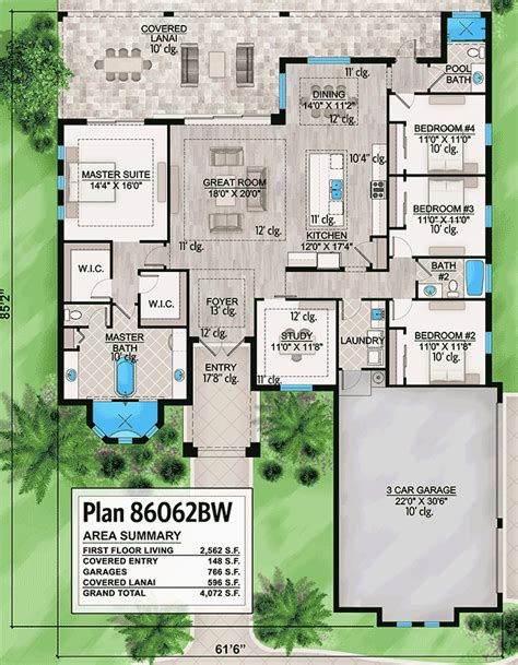 One Story House Plan With Open Floor Plan - 86062BW | Architectural ...
