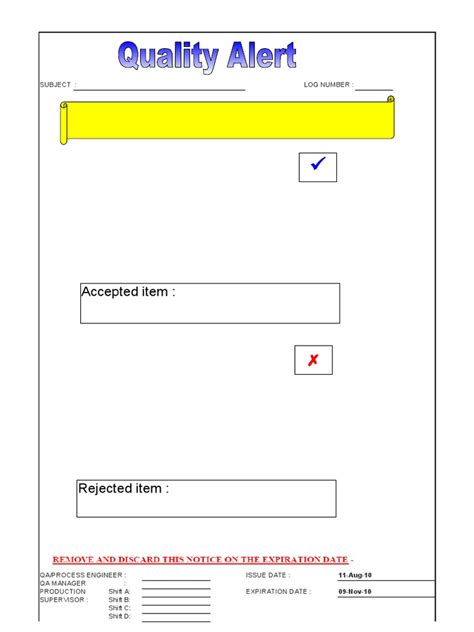 Quality Alert Template