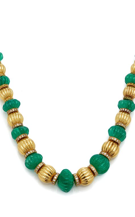 Fluted Emerald and Gold Beads Necklace - Eleuteri