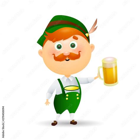 German man with beer. Cartoon character in traditional Bavarian costume ...