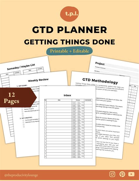 Getting Things Done GTD Planner GTD Printable Planner Gtd - Etsy Australia