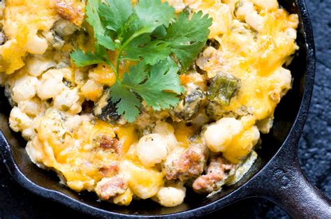 Green chile hominy casserole with chorizo | Homesick Texan