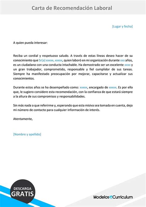 Ejemplo de Carta de Recomendación Laboral - Descarga Gratis | Cartas de ...