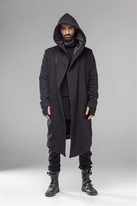 Black hooded asymmetric coat in 2020 | Asymmetrical coat, Winter hoodies, Urban clothing men