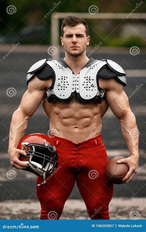 American Football Sportsman Player, Muscular Man. Strong Naked Male Abs ...