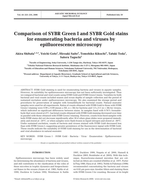 (PDF) Comparison of SYBR Green I and SYBR Gold Stains for Enumerating ...