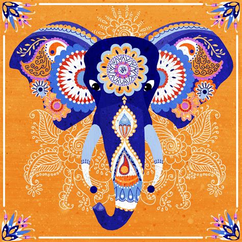 Indian Elephant +++ illustration by Daniela Faber 2017 +++ blue orange ...