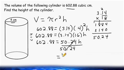 Find The Height Of A Cylinder When Given The Volume And Radius - YouTube