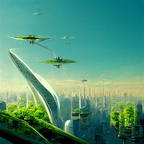 Futuristic Green City Design Biophilic Space Floating City Midjourney AI Urban Skyline ...