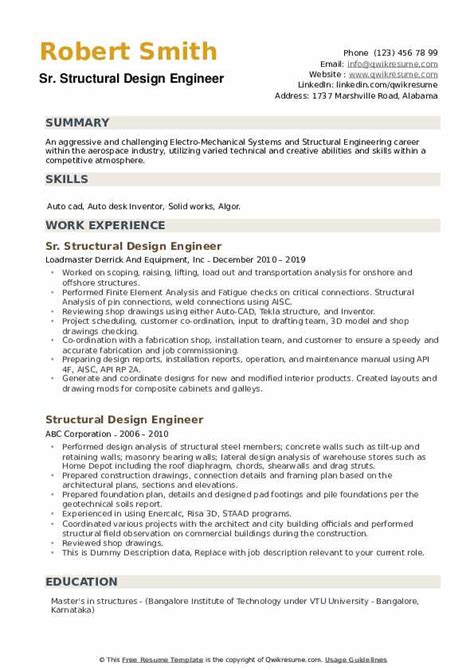 Structural Design Engineer Resume Samples | QwikResume