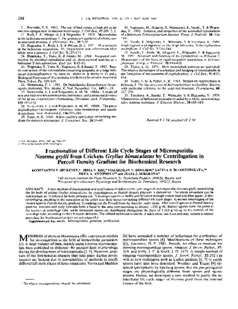 (PDF) Fractionation of Different Life Cycle Stages of Microsporidia Nosema grylli from Crickets ...