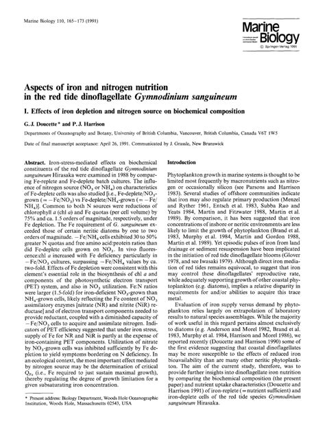 (PDF) Aspects of iron and nitrogen nutrition in the red tide ...