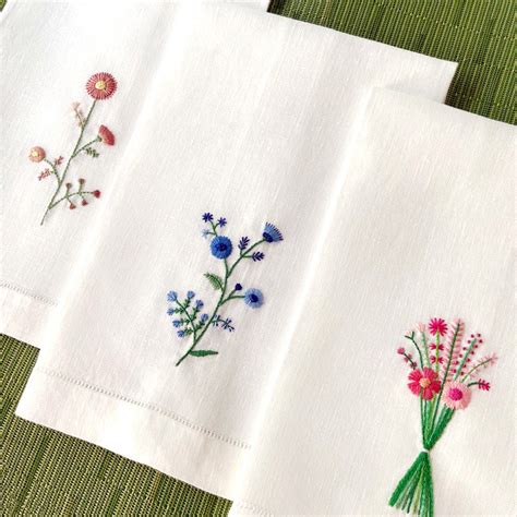 Embroidered Guest Towel - Pink Floral Motif - Happy Cactus Designs