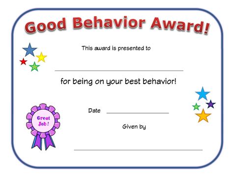 Good Behavior Award Certificate | Classroom | Preschool within Hayes Certificate Templates ...