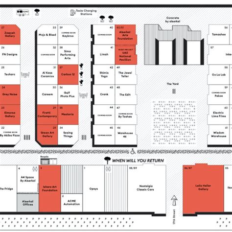 Map of Alserkal Avenue, 2021. Art spaces are highlighted in orange ...