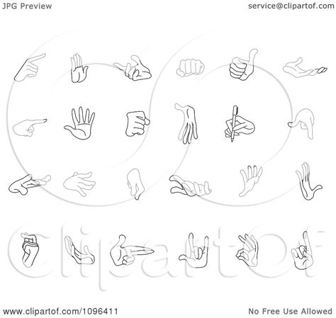 Clipart Outlined Black And White Hand Gestures - Royalty Free Vector ...