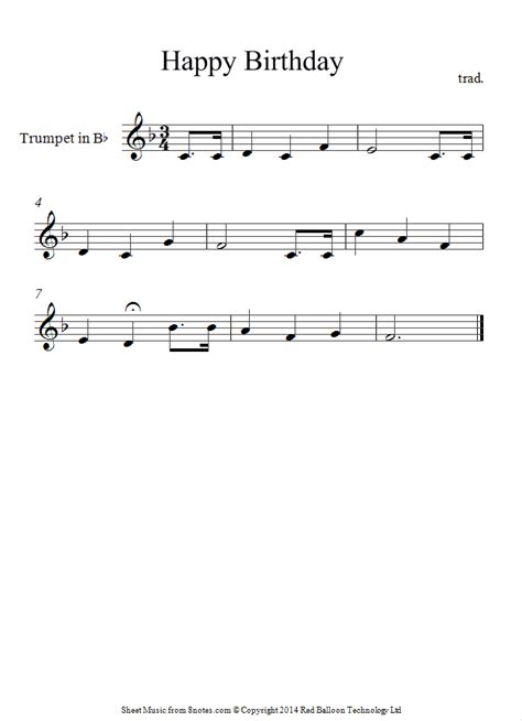 trumpet happy birthday sheet music - 8notes.com