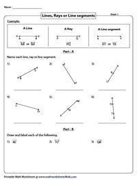 Lines, Rays and Line segments Worksheets