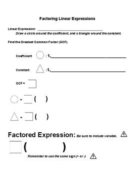 Factoring Linear Expressions Template by Patricia Dennis | TpT