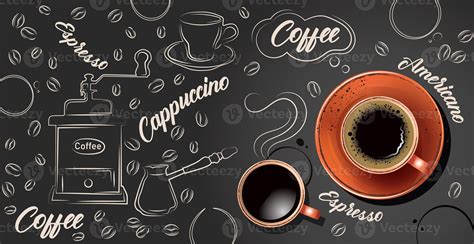 Coffee background with realistic cup of coffee - Vector 3513008 Stock ...