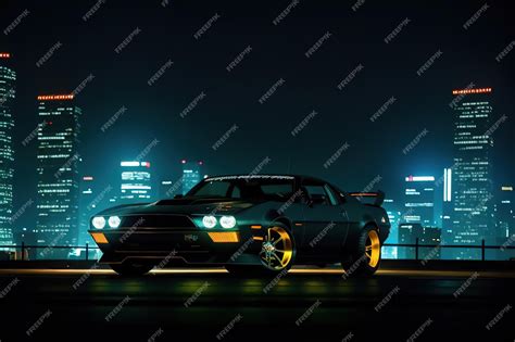 Premium AI Image | Sports car night city many city lights and ...