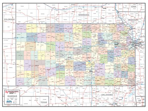 Kansas Laminated Wall Map County and Town map With Highways - Gallup Map