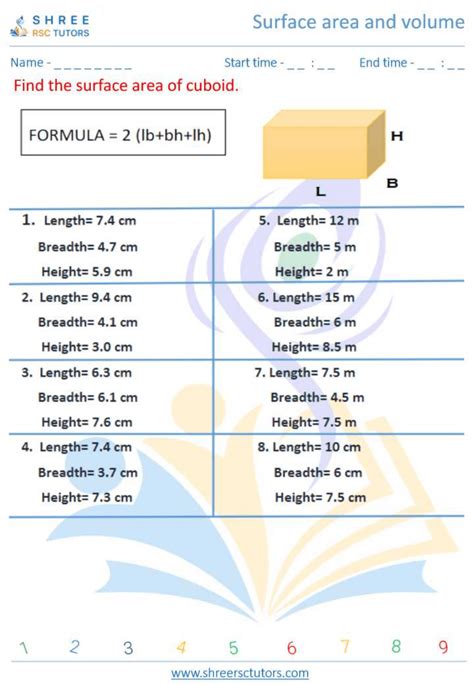 Surface area of Cuboid worksheets for Grade 8 Maths | shree rsc tutors