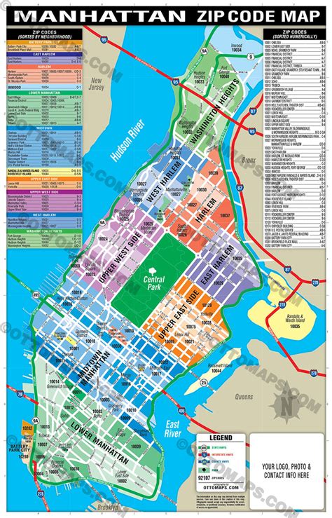 Manhattan Zip Code Map (Neighborhoods colorized) – Otto Maps