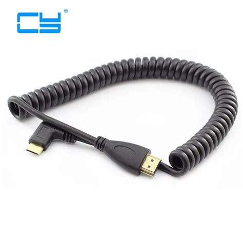 HDMI to Right Angle Mini HDMI Spring Curl Flexible Cable V1.4 hdmi cable for Camera Tablet PC ...