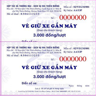 Mẫu vé gửi xe đám cưới word