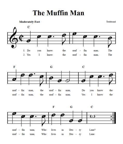 The Muffin Man: Beginner Sheet Music with Chords and Lyrics