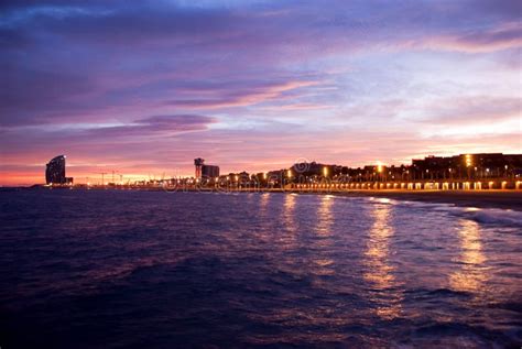 Barcelona Beach at the Sunset Stock Image - Image of beauty, colors ...