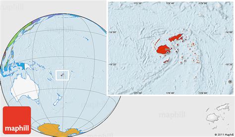 Political Location Map of Fiji, highlighted continent