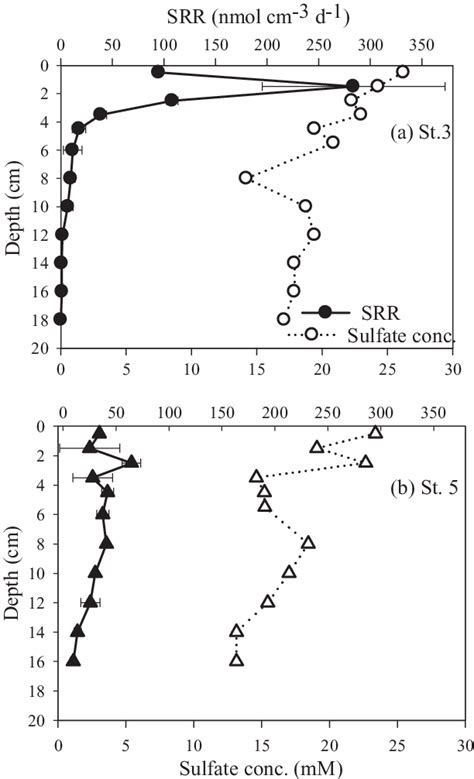 Sulfate reduction rates (SRR) and sulfate concentrations measured at ...