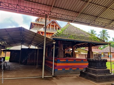 Ancient Kerala temple interior architecture design view with stone ...