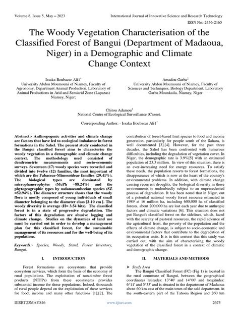 The Woody Vegetation Characterisation of The Classified Forest of Bangui (Department of Madaoua ...