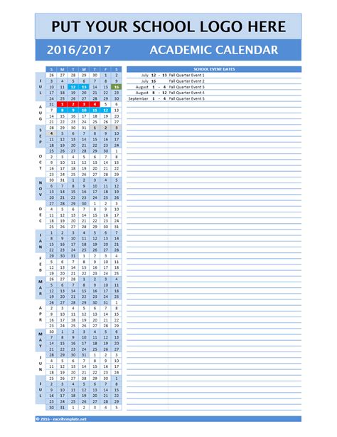 2017/2018 and 2016/2017 School Calendar Templates | Excel Templates