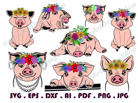 Pig With Flowers 19 Svg Pig Svg Piglet Svg Farm Animal | Etsy