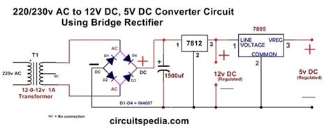 220/230v ac to 12v/5v DC Regulated Power DC converter Bridge Rectifier | Power supply circuit ...