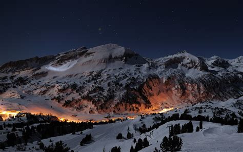 Wallpaper : landscape, lights, mountains, night, sky, snow, Alps ...