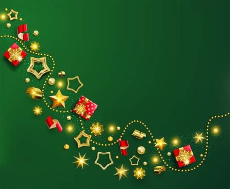 Banner de natal verde. plano de fundo de natal com guirlanda, caixa de presentes realistas ...