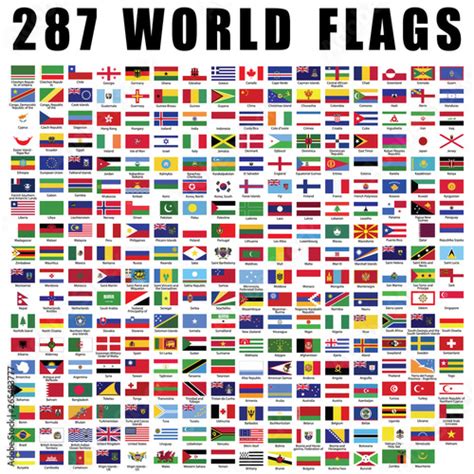 World flag flat icon collection with 287 all nations country flags. Stock Vector | Adobe Stock