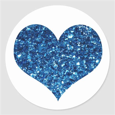 Blue Glitter Heart Classic Round Sticker | Zazzle | Blue glitter ...